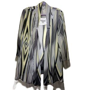 Danny & Nicole Yellow/Black/White Blouse & Sheer Tunic Duster 2 Piece Set Sz 18